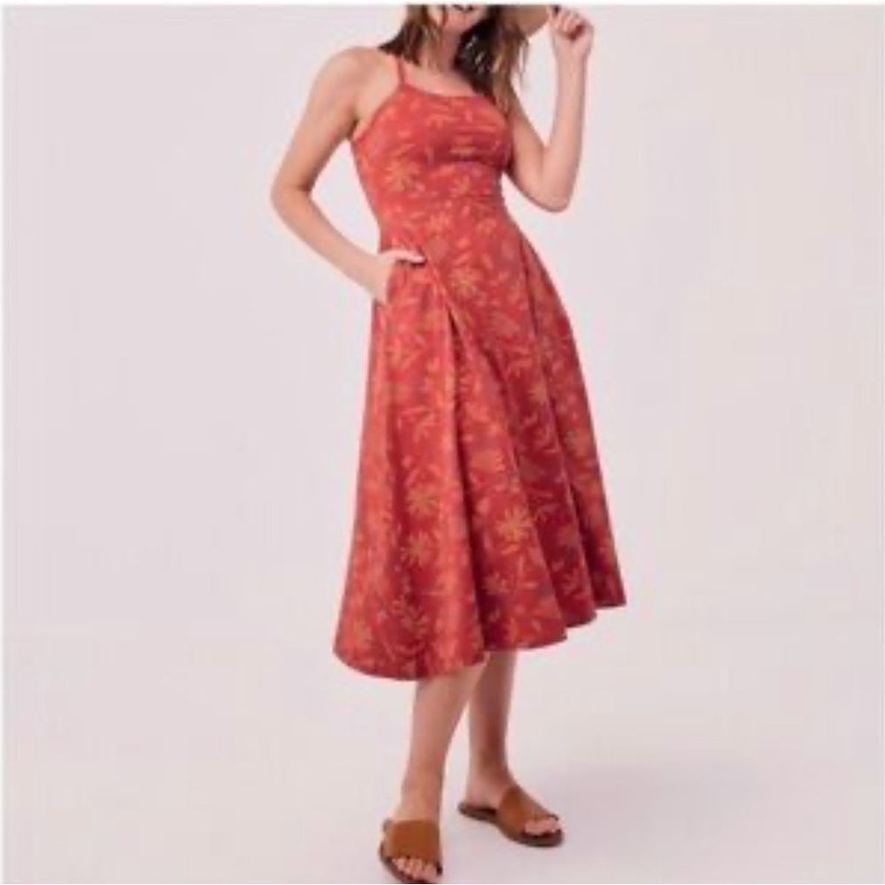 Pact Rust Red Floral Midi Dress
